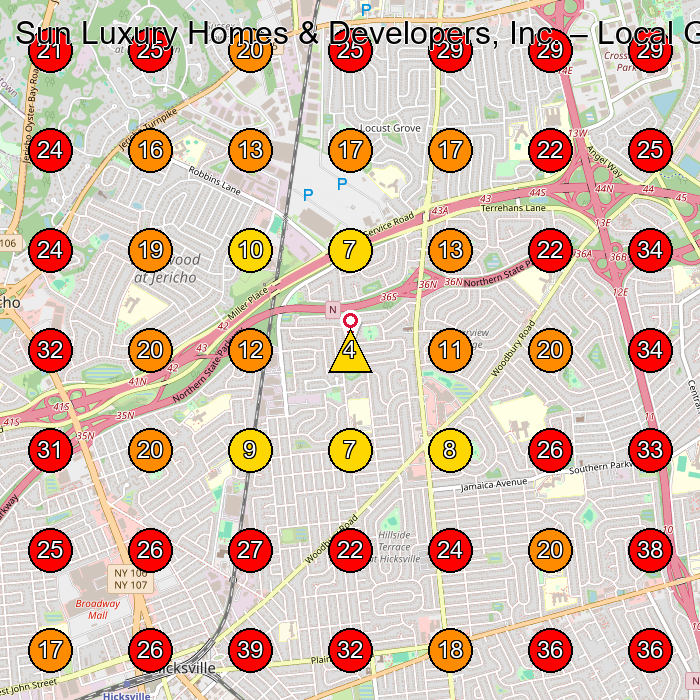 Sun Luxury Homes & Developers, Inc. GeoGrid visibility map for Constructor in Hicksville
